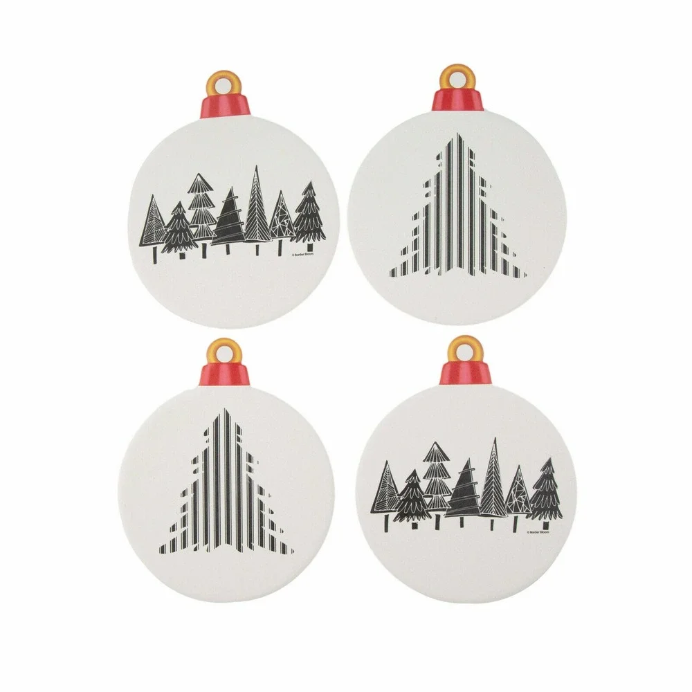 Holiday Time Coasters Ornament Shaped Modern Christmas Trees Stoneware Set of 4